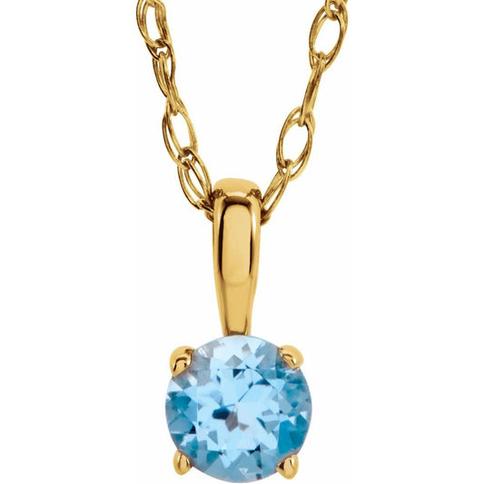 Genuine 14k Yellow Gold 3 mm Natural Swiss Blue Topaz Youth Solitaire 14" Necklace