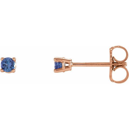 Genuine 14K Rose Gold 2.5 mm Natural Tanzanite Stud Earrings
