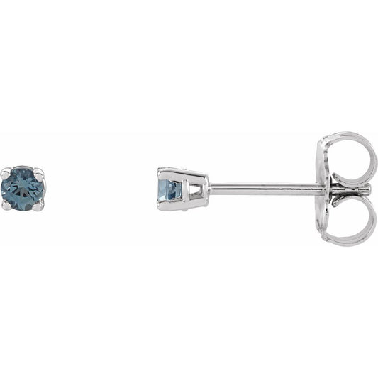 Genuine 14k White Gold 2.5 mm Natural Aquamarine Stud Earrings