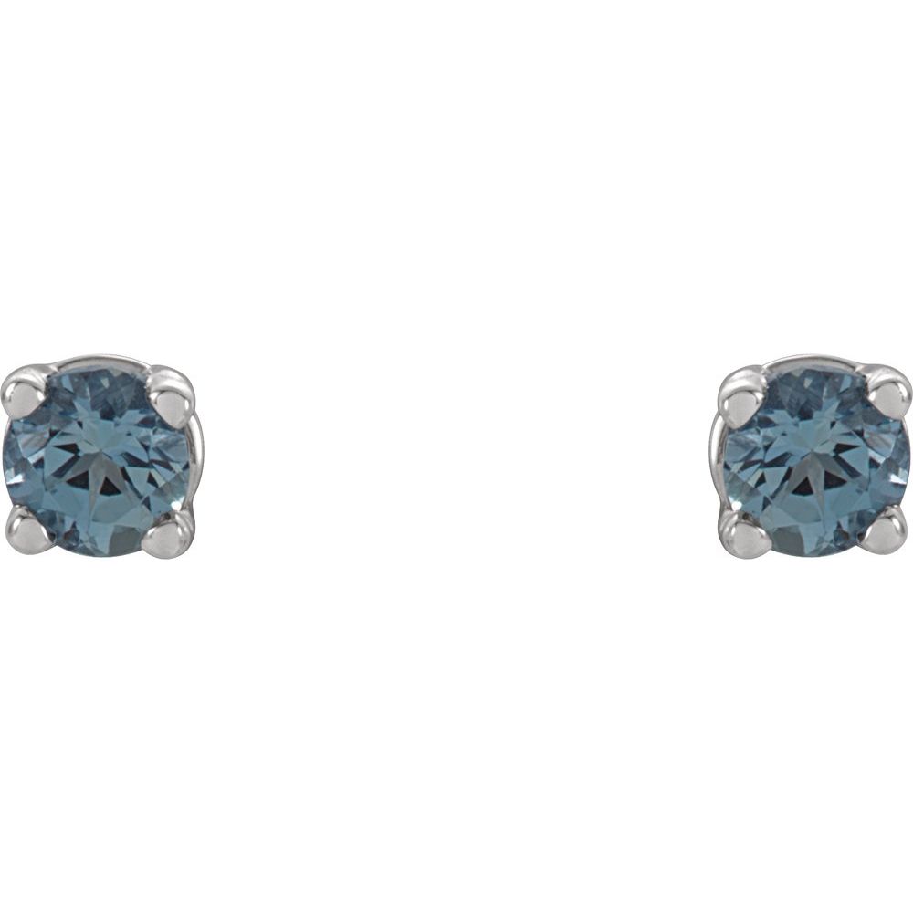 Genuine 14k White Gold 2.5 mm Natural Aquamarine Stud Earrings