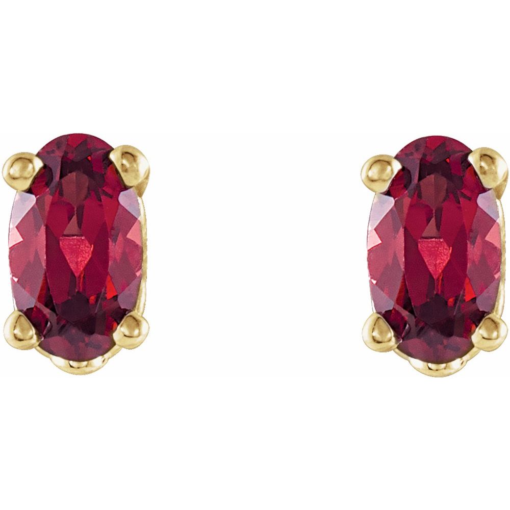 Genuine 14k Yellow Gold Natural Mozambique Garnet Oval Stud Earrings