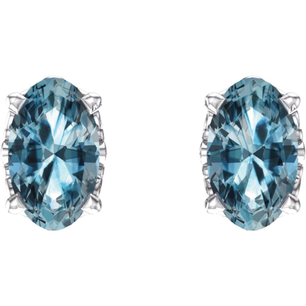 Genuine 14k White Gold Natural Sky Blue Topaz Oval Stud Earrings
