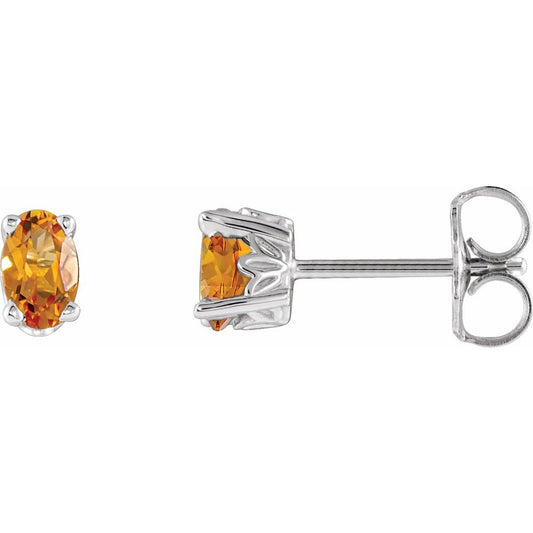 Genuine 14k White Gold Natural Citrine Oval Stud Earrings
