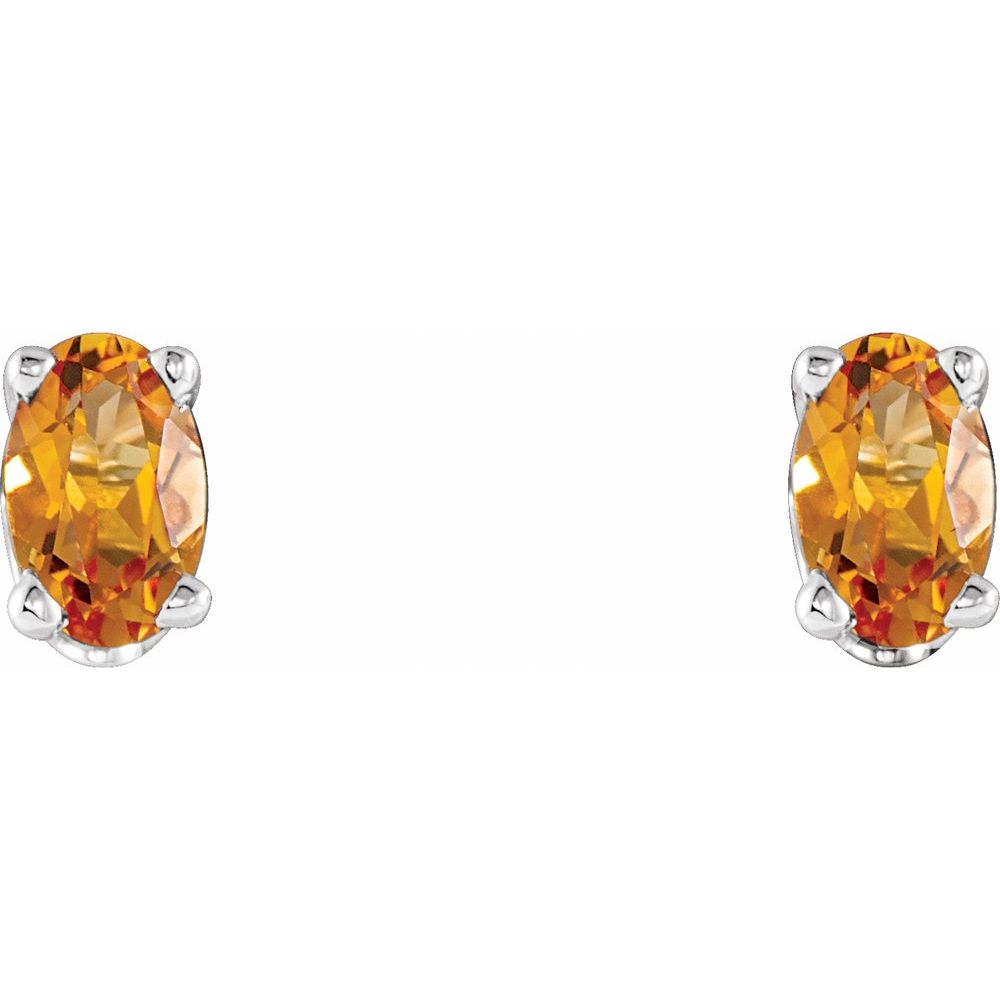 Genuine 14k White Gold Natural Citrine Oval Stud Earrings
