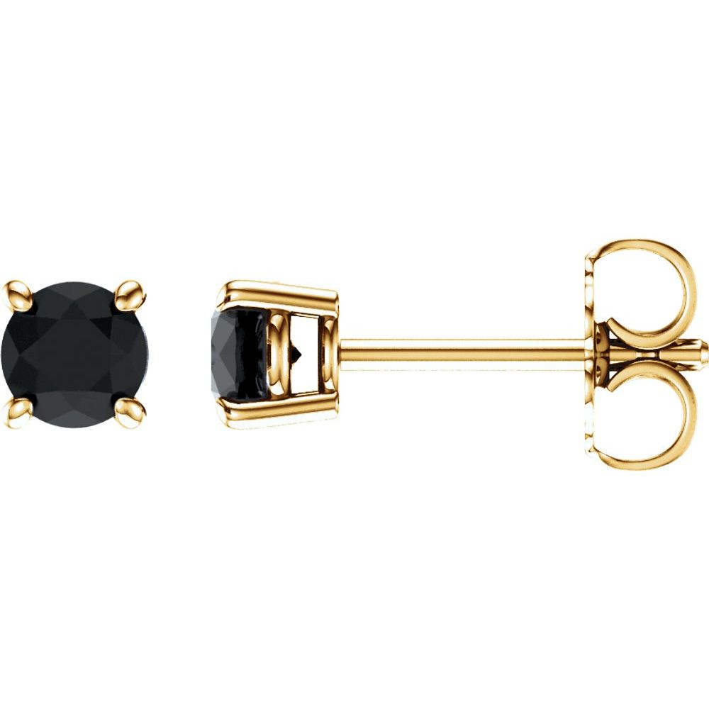 Genuine 14k Yellow Gold 4 mm Natural Black Onyx Stud Earrings