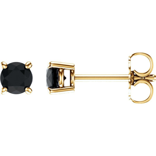 Genuine 14k Yellow Gold 4 mm Natural Black Onyx Stud Earrings