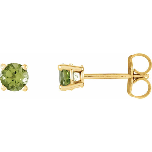 Genuine 14k Yellow Gold 4 mm Natural Peridot Stud Earrings