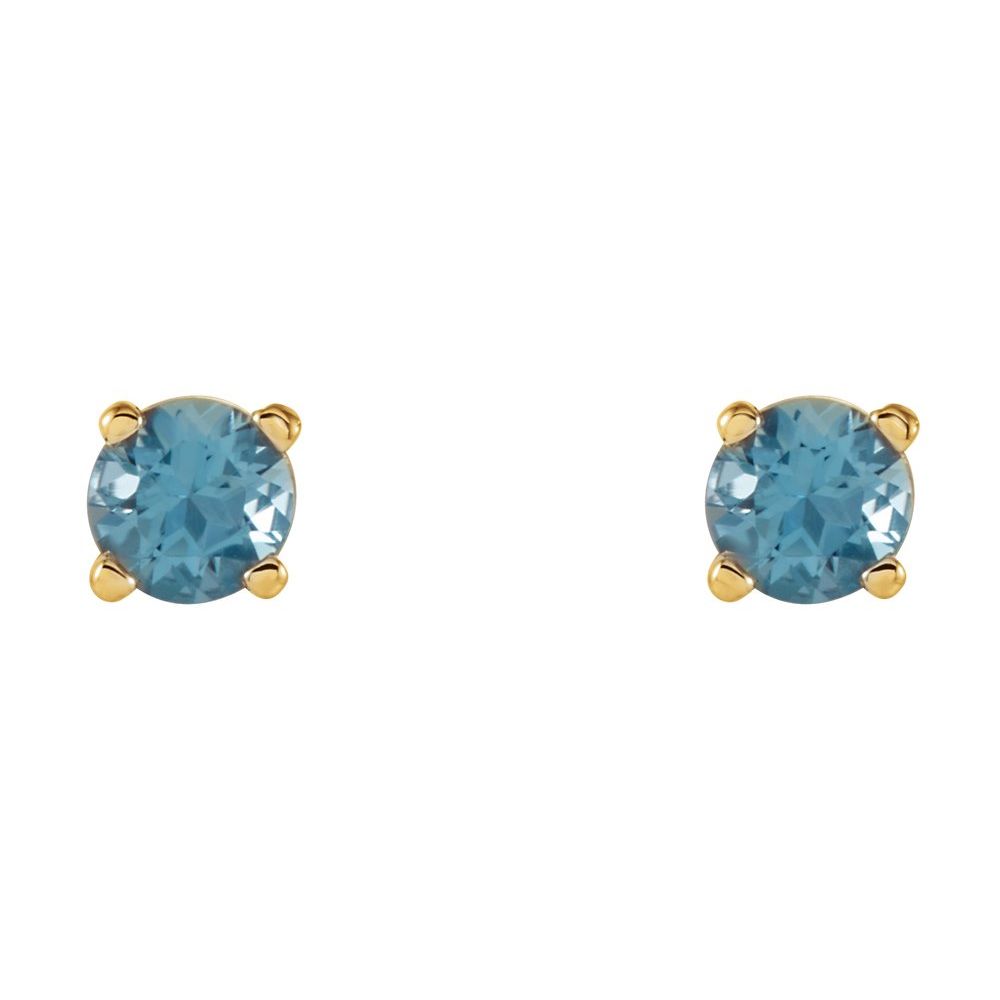 Genuine 14k Yellow Gold 4 mm Natural Swiss Blue Topaz Stud Earrings