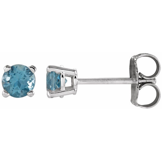 Genuine 14k White Gold 4 mm Natural Swiss Blue Topaz Stud Earrings