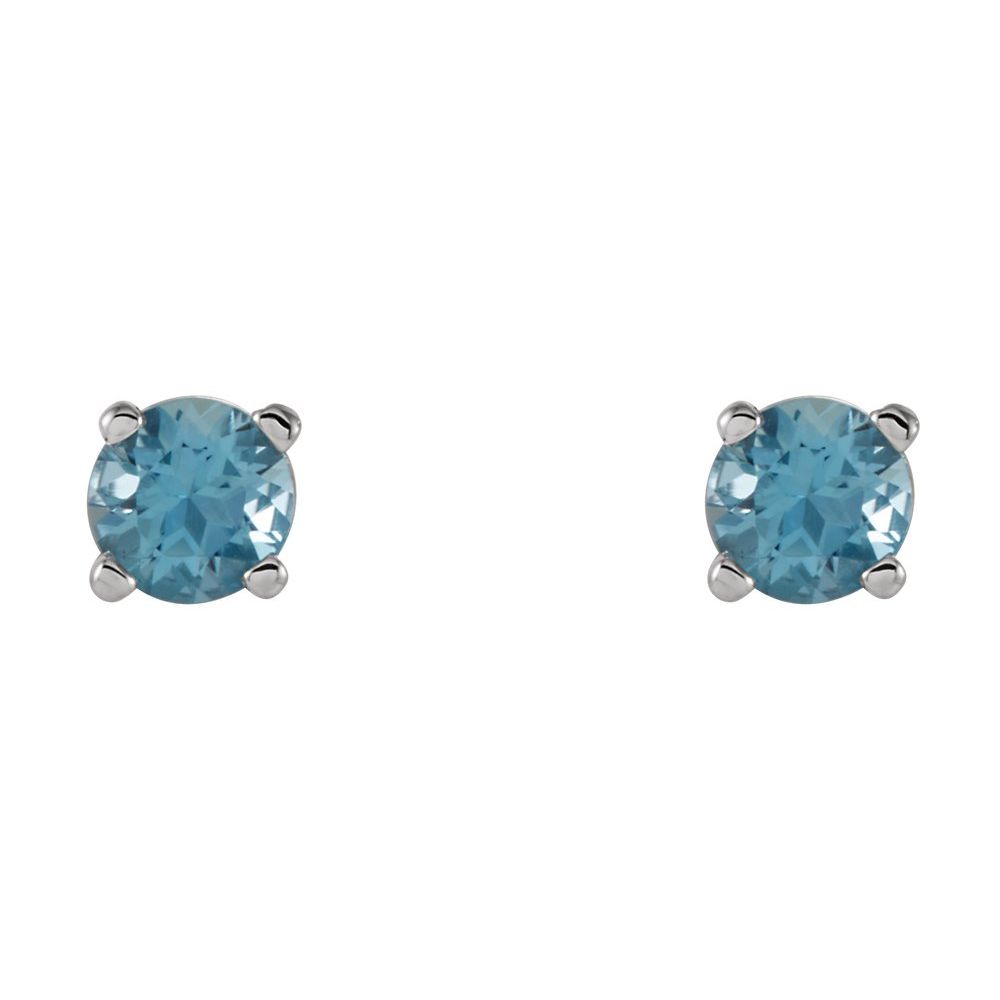 Genuine 14k White Gold 4 mm Natural Swiss Blue Topaz Stud Earrings