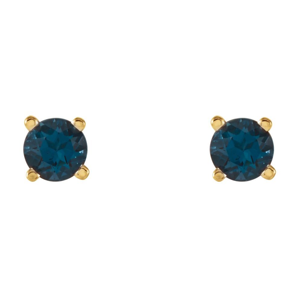 Genuine 14k Yellow Gold 4 mm Natural London Blue Topaz Stud Earrings