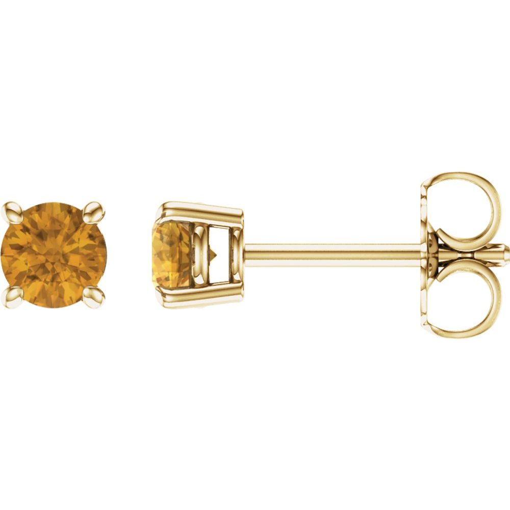 Genuine 14k Yellow Gold 4 mm Natural Citrine Stud Earrings