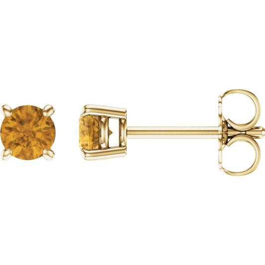Genuine 14k Yellow Gold 4 mm Natural Citrine Stud Earrings