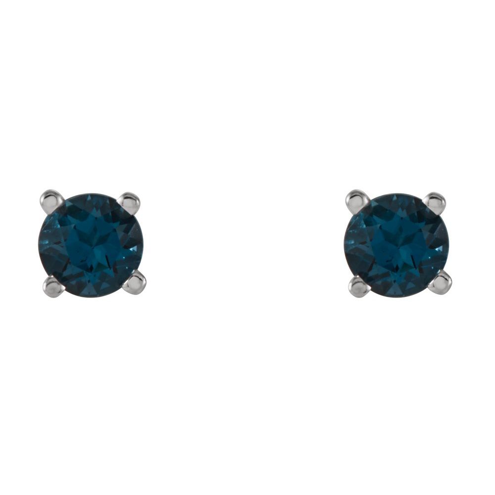 Genuine 14k White Gold 4 mm Natural London Blue Topaz Stud Earrings