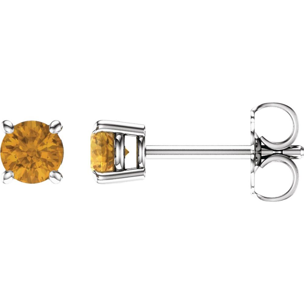 Genuine 14k White Gold 4 mm Natural Citrine Stud Earrings