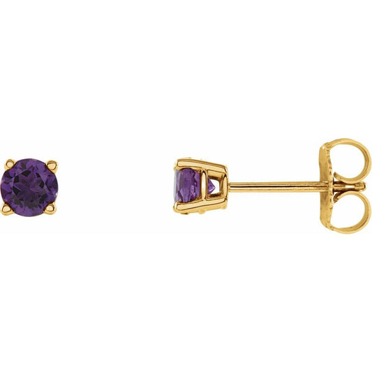 Genuine 14k Yellow Gold 4 mm Natural Amethyst Stud Earrings