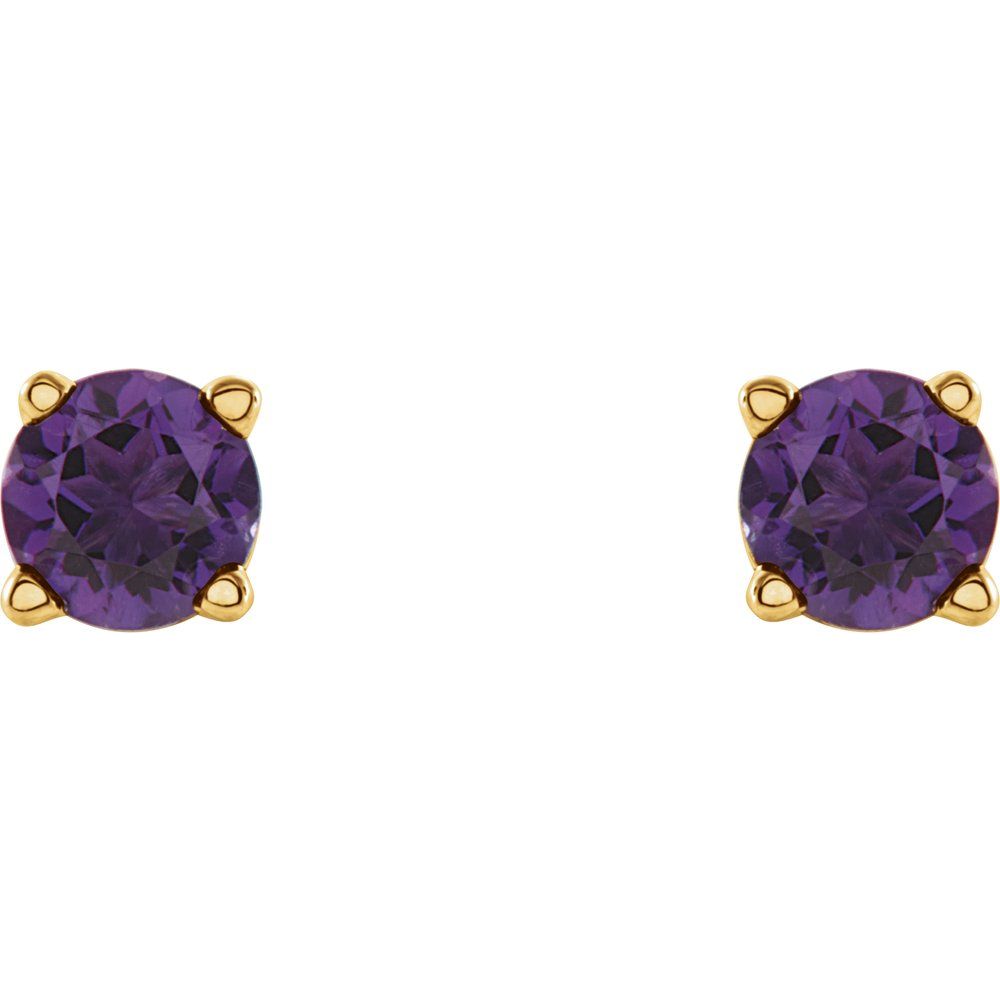 Genuine 14k Yellow Gold 4 mm Natural Amethyst Stud Earrings