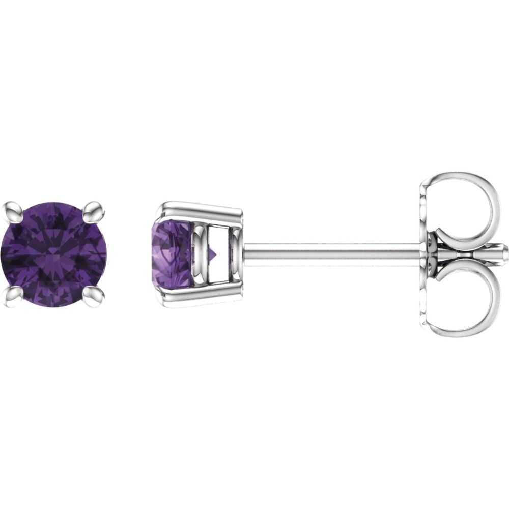 Genuine 14k White Gold 4 mm Natural Amethyst Stud Earrings