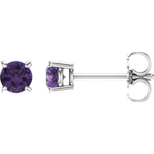 Genuine 14k White Gold 4 mm Natural Amethyst Stud Earrings