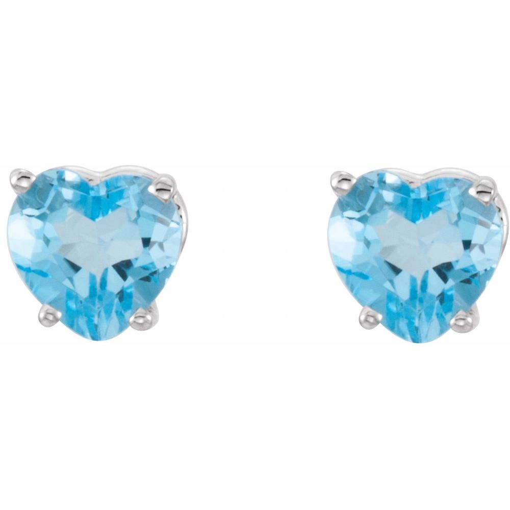 Genuine 14k White Gold Heart Natural Swiss Blue Topaz Stud Earrings