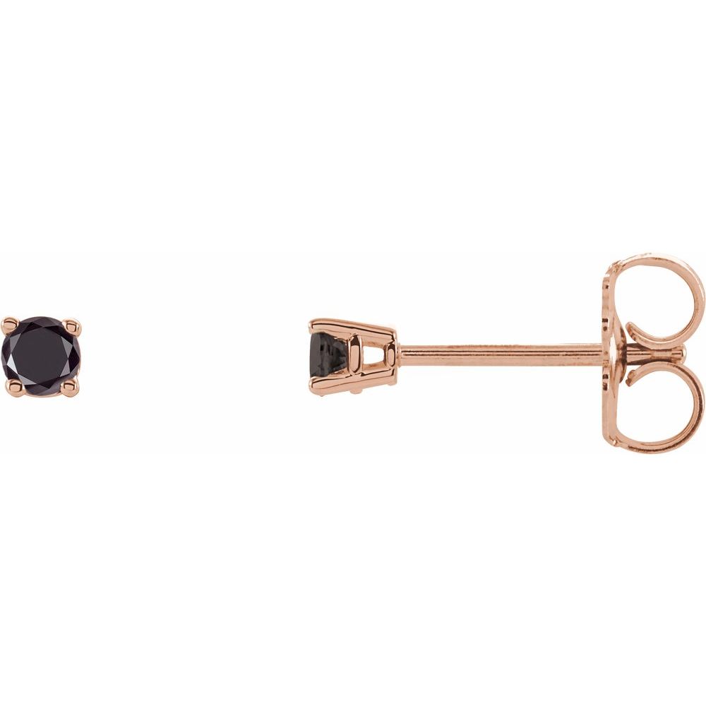 Genuine 14K Rose Gold 1/5 CTW Natural Black Diamond Stud Earrings