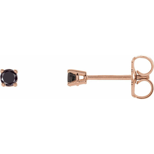Genuine 14K Rose Gold 1/5 CTW Natural Black Diamond Stud Earrings