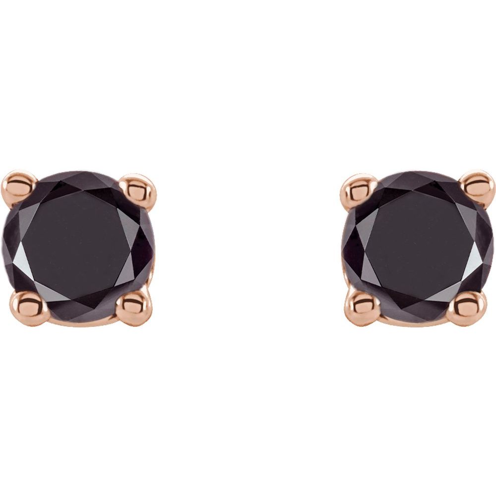 Genuine 14K Rose Gold 1/5 CTW Natural Black Diamond Stud Earrings