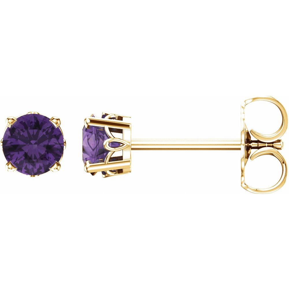 Genuine 14k Yellow Gold Natural Amethyst 4-Prong Scroll Setting Stud Earrings