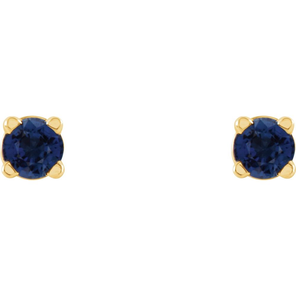Genuine 14k Yellow Gold 2.5 mm Natural Blue Sapphire Stud Earrings