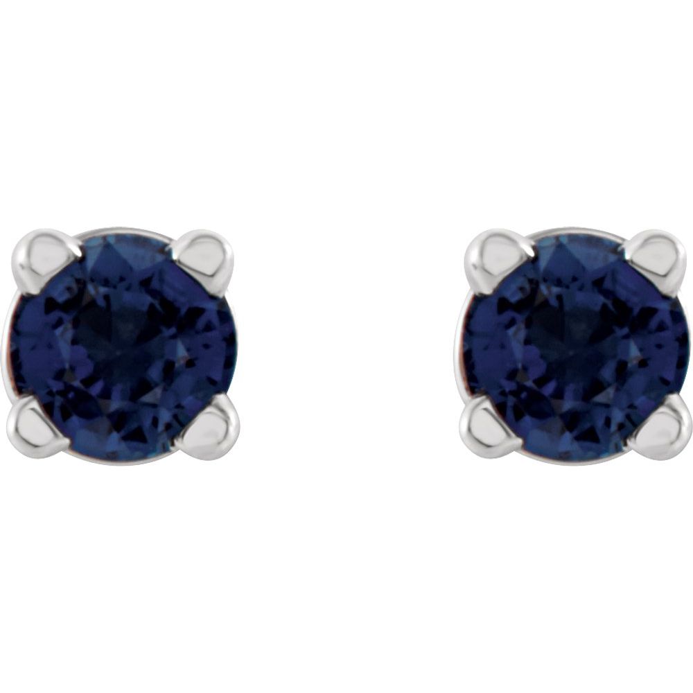 Genuine 14k White Gold 2.5 mm Natural Blue Sapphire Stud Earrings