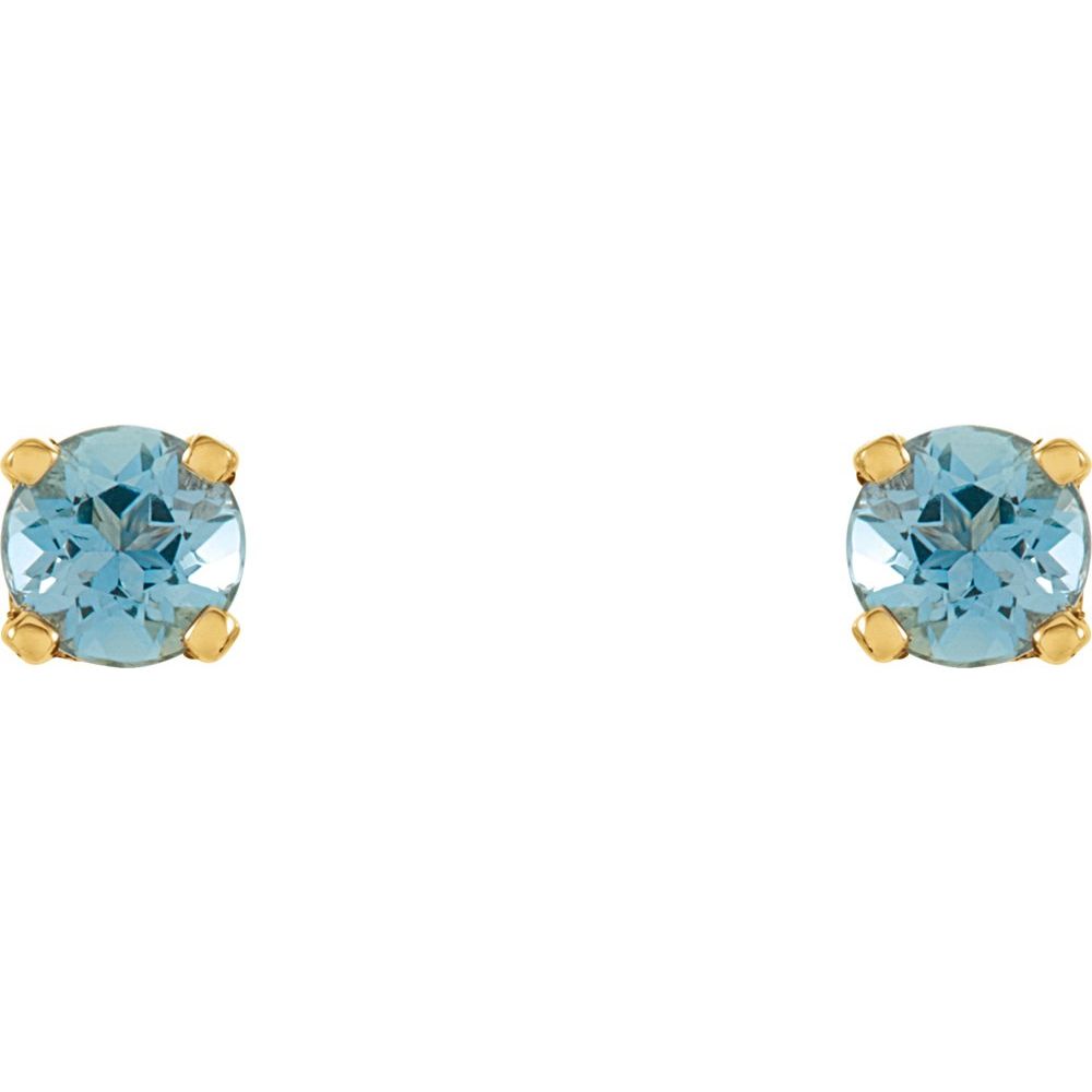 Genuine 14k Yellow Gold Imitation Blue Zircon 3 mm Screwback Earrings