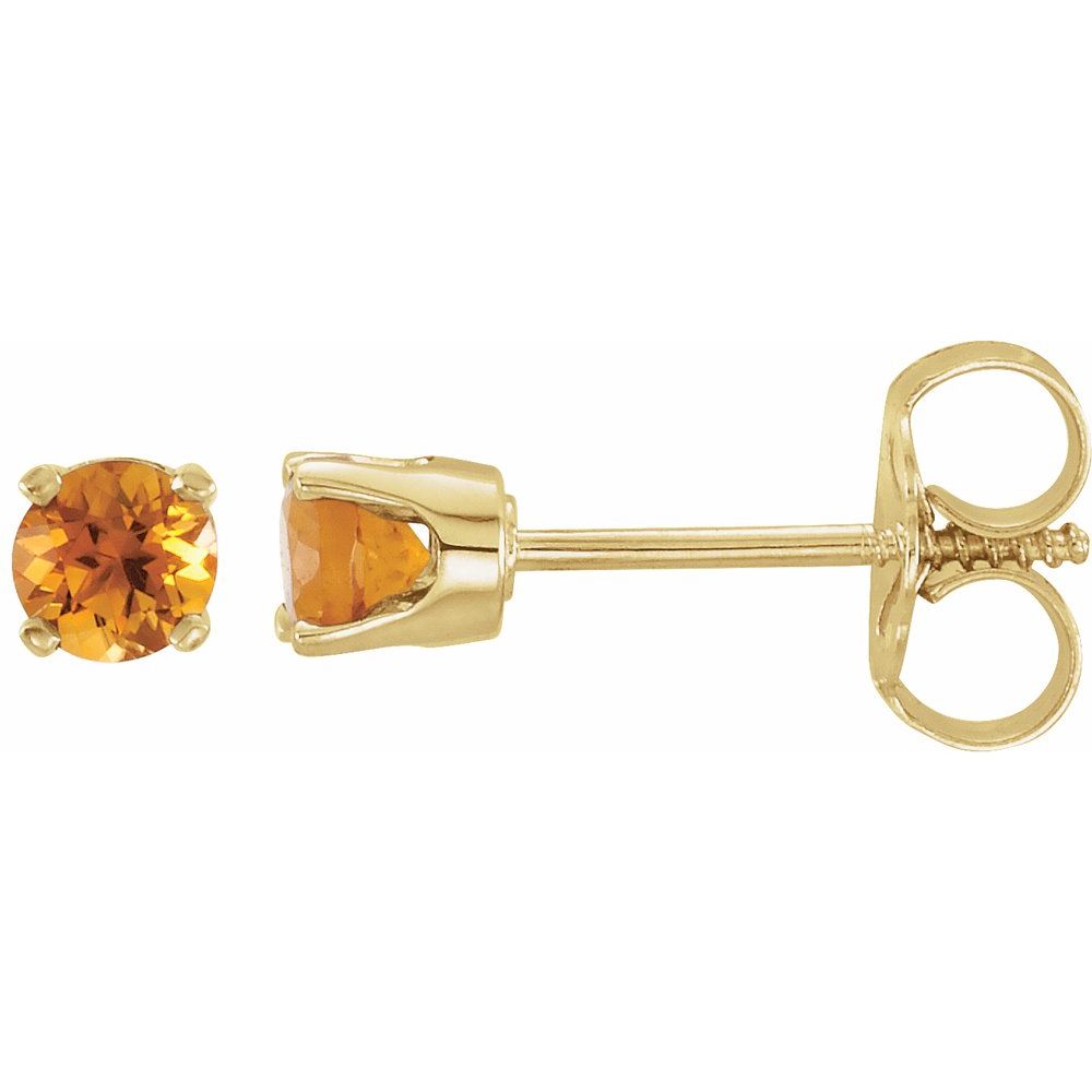 Genuine 14k Yellow Gold Natural Citrine 3 mm Screwback Earrings