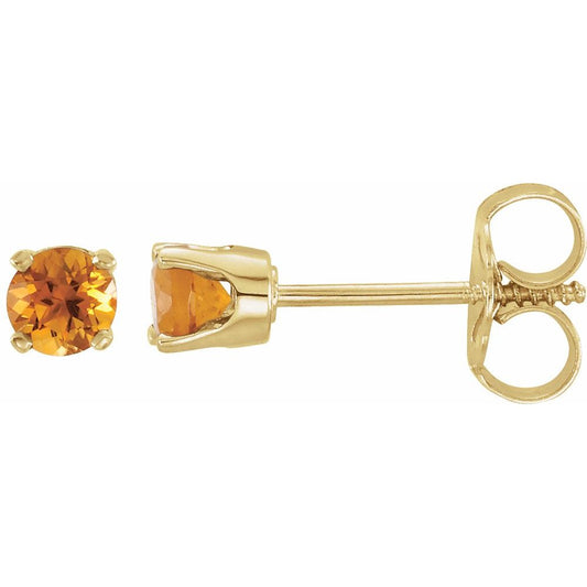 Genuine 14k Yellow Gold Natural Citrine 3 mm Screwback Earrings