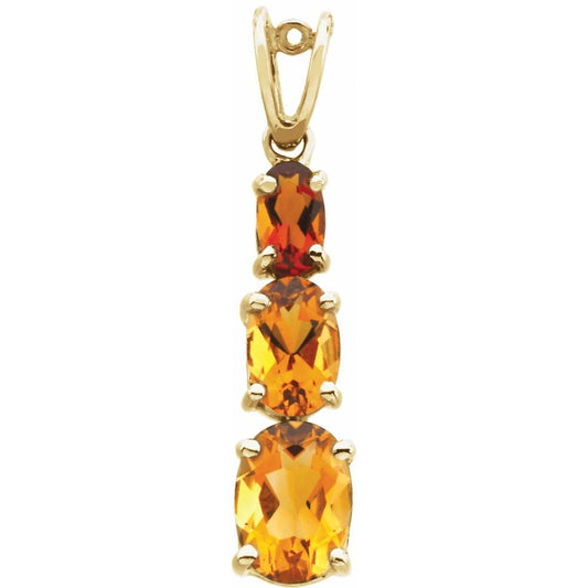 Genuine 14k Yellow Gold Natural Citrine & Natural Madeira Citrine Pendant
