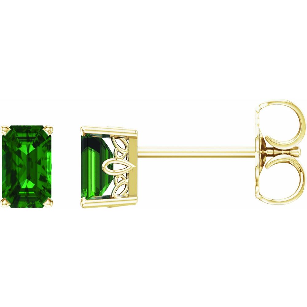 Genuine 14k Yellow Gold Lab-Grown Emerald Emerald-cut Stud Earrings