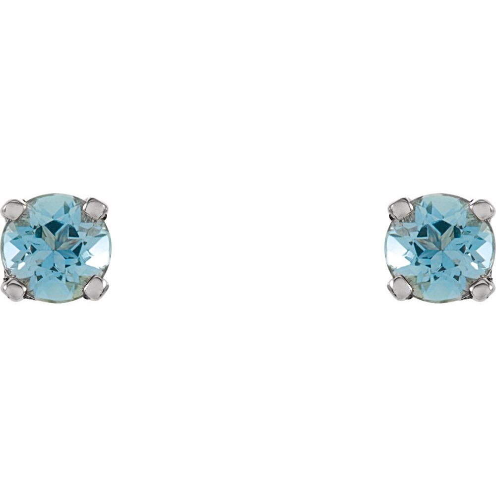 Genuine 14k White Gold Imitation Blue Zircon 3 mm Screwback Earrings