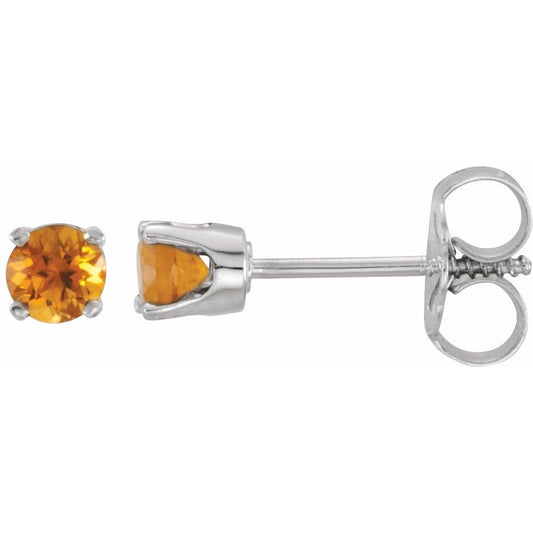 Genuine 14k White Gold Natural Citrine 3 mm Screwback Earrings