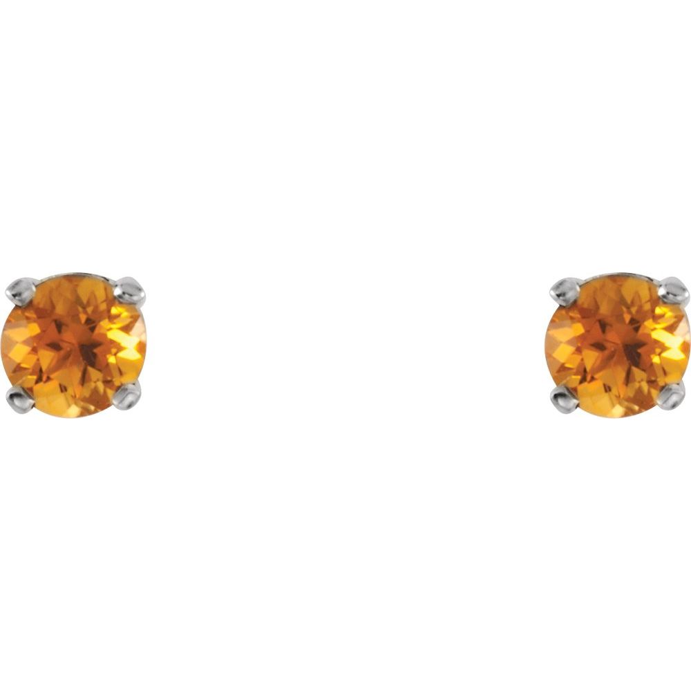 Genuine 14k White Gold Natural Citrine 3 mm Screwback Earrings