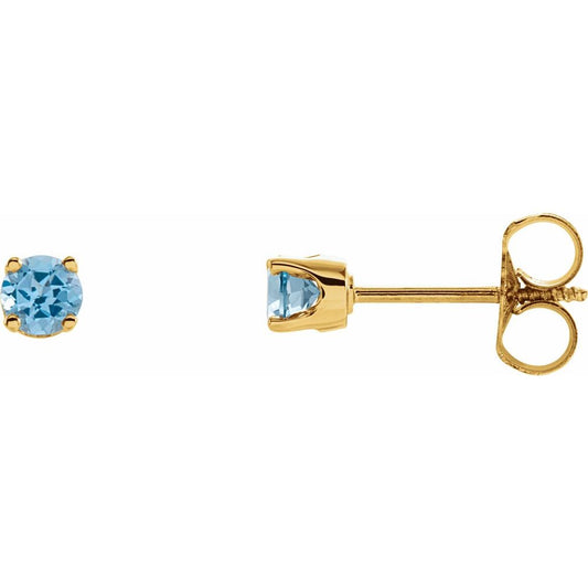 Genuine 14k Yellow Gold Natural Swiss Blue Topaz 3 mm Screwback Earrings