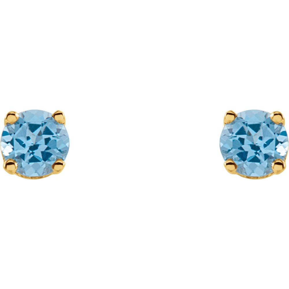 Genuine 14k Yellow Gold Natural Swiss Blue Topaz 3 mm Screwback Earrings