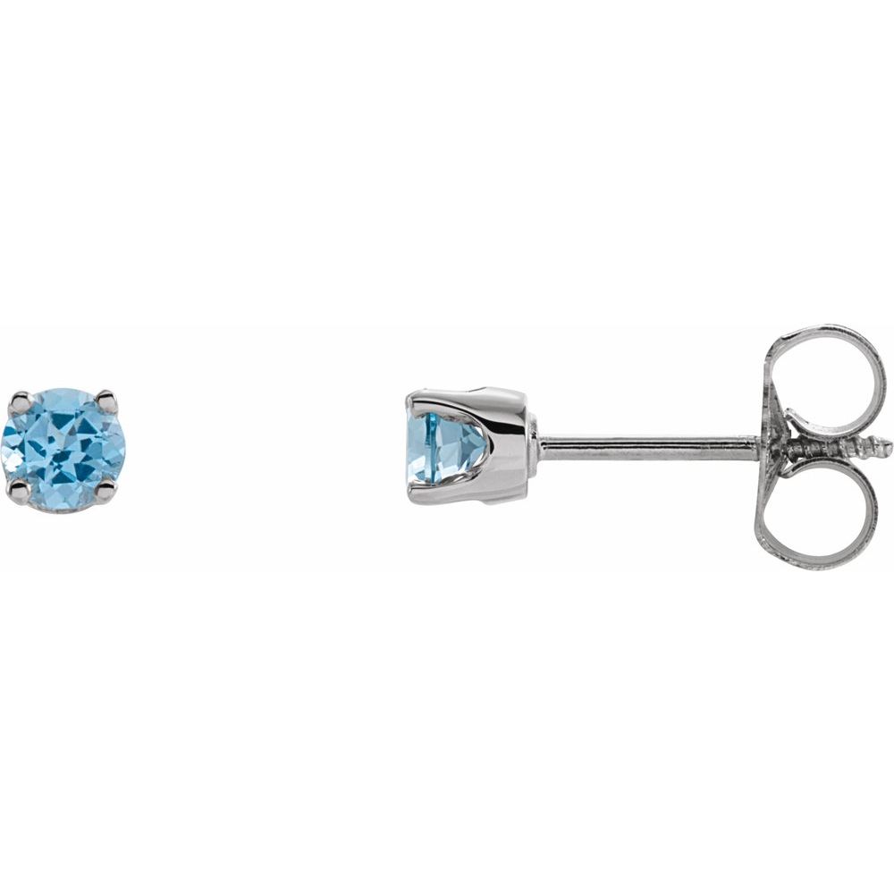 Genuine 14k White Gold Natural Swiss Blue Topaz 3 mm Screwback Earrings