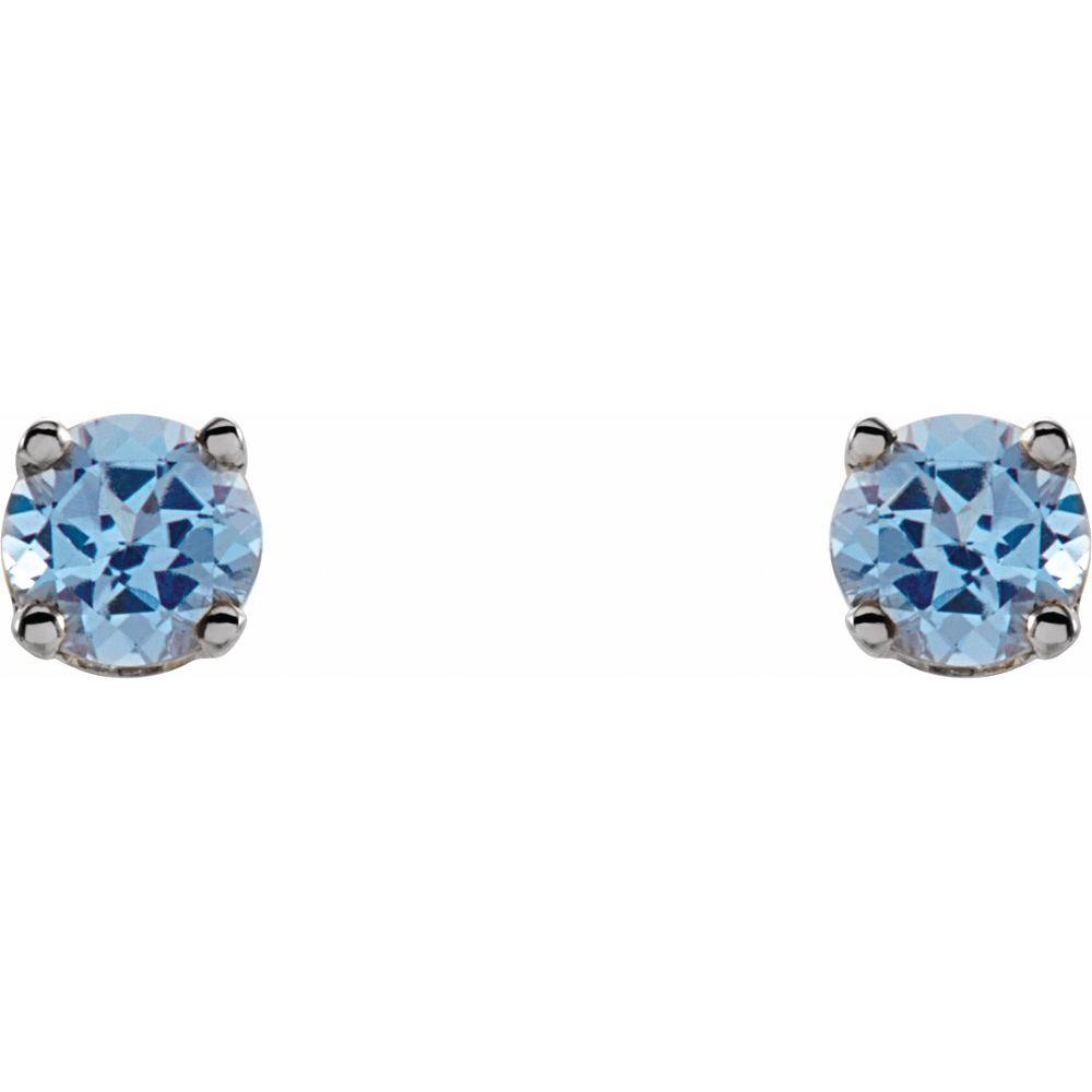 Genuine 14k White Gold Natural Swiss Blue Topaz 3 mm Screwback Earrings