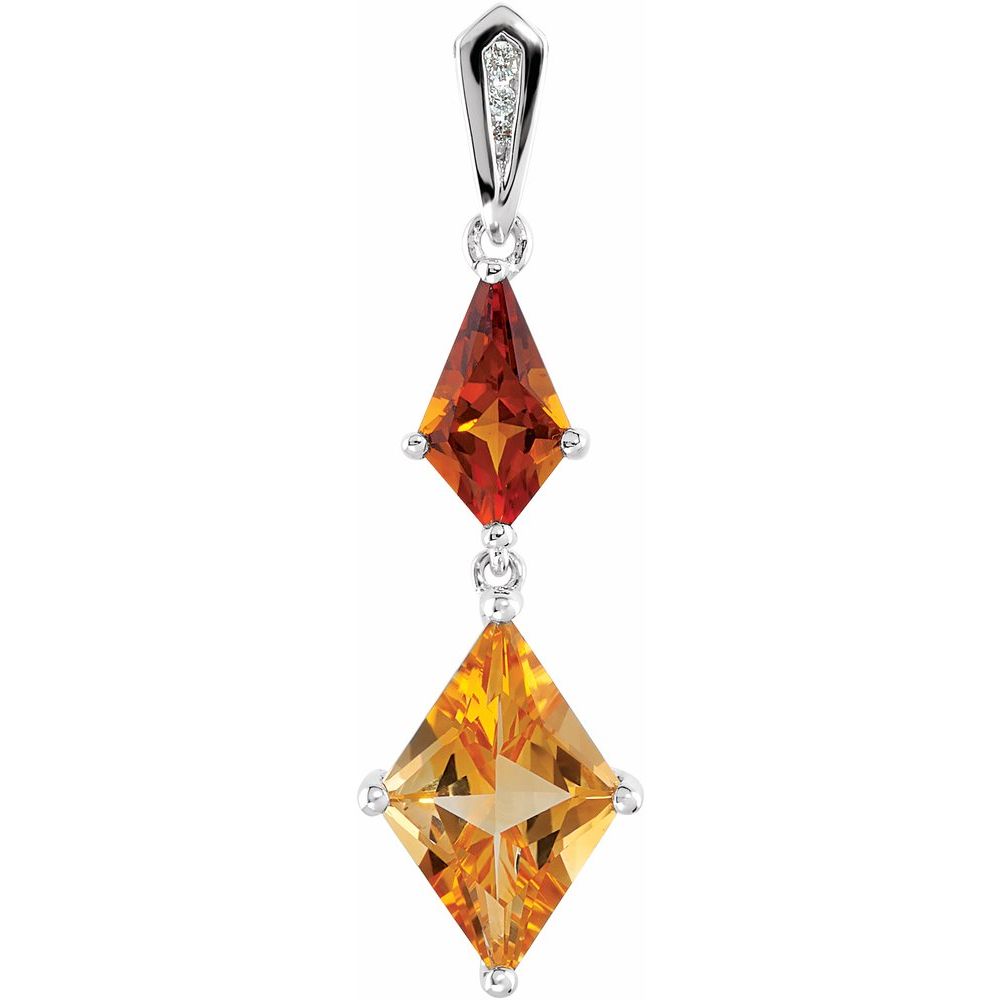 Authentic Sterling Silver Natural Madeira, Natural Citrine & .025 CTW Natural Diamond Pendant