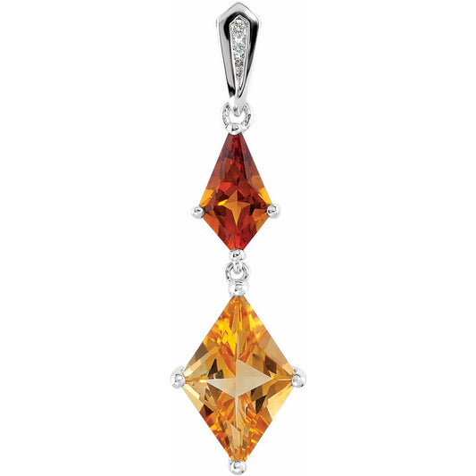 Authentic Sterling Silver Natural Madeira, Natural Citrine & .025 CTW Natural Diamond Pendant