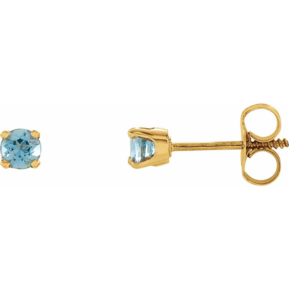 Genuine 14k Yellow Gold Natural Blue Zircon Youth Earrings