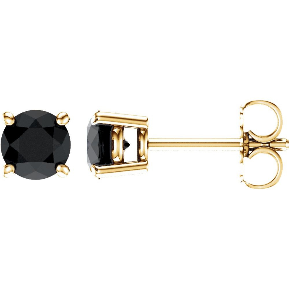 Genuine 14k Yellow Gold 5 mm Natural Black Onyx Stud Earrings