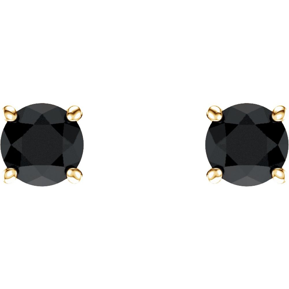 Genuine 14k Yellow Gold 5 mm Natural Black Onyx Stud Earrings