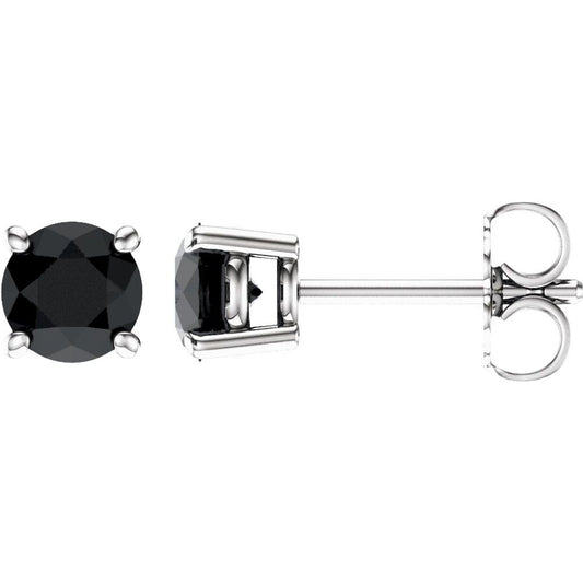 Genuine 14k White Gold 5 mm Natural Black Onyx Stud Earrings