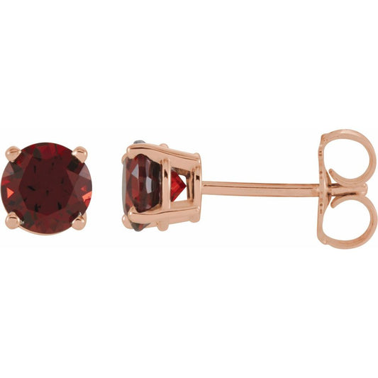 Genuine 14K Rose Gold 5 mm Natural Mozambique Garnet Stud Earrings