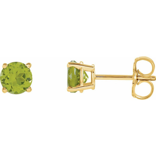 Genuine 14k Yellow Gold 5 mm Natural Peridot Stud Earrings